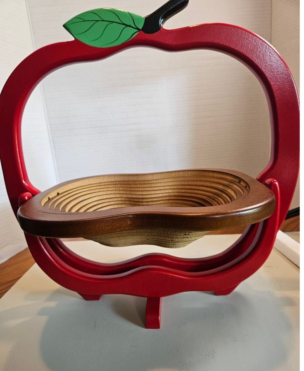 Vintage Wooden Apple-shaped collapsible basket Phillipines